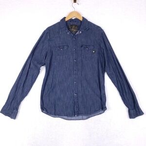 Cactus Clothing Co Western Denim Pearl Snap‎ Shirt Size M Blue